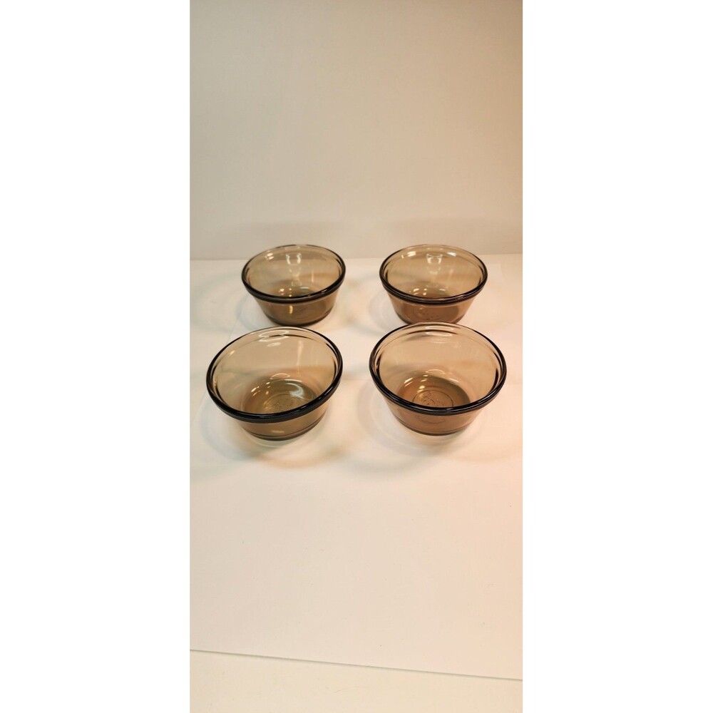 4 Fire King Anchor Hocking Glass Amber Brown 1034 Custard Cups Ramekins 6 Oz